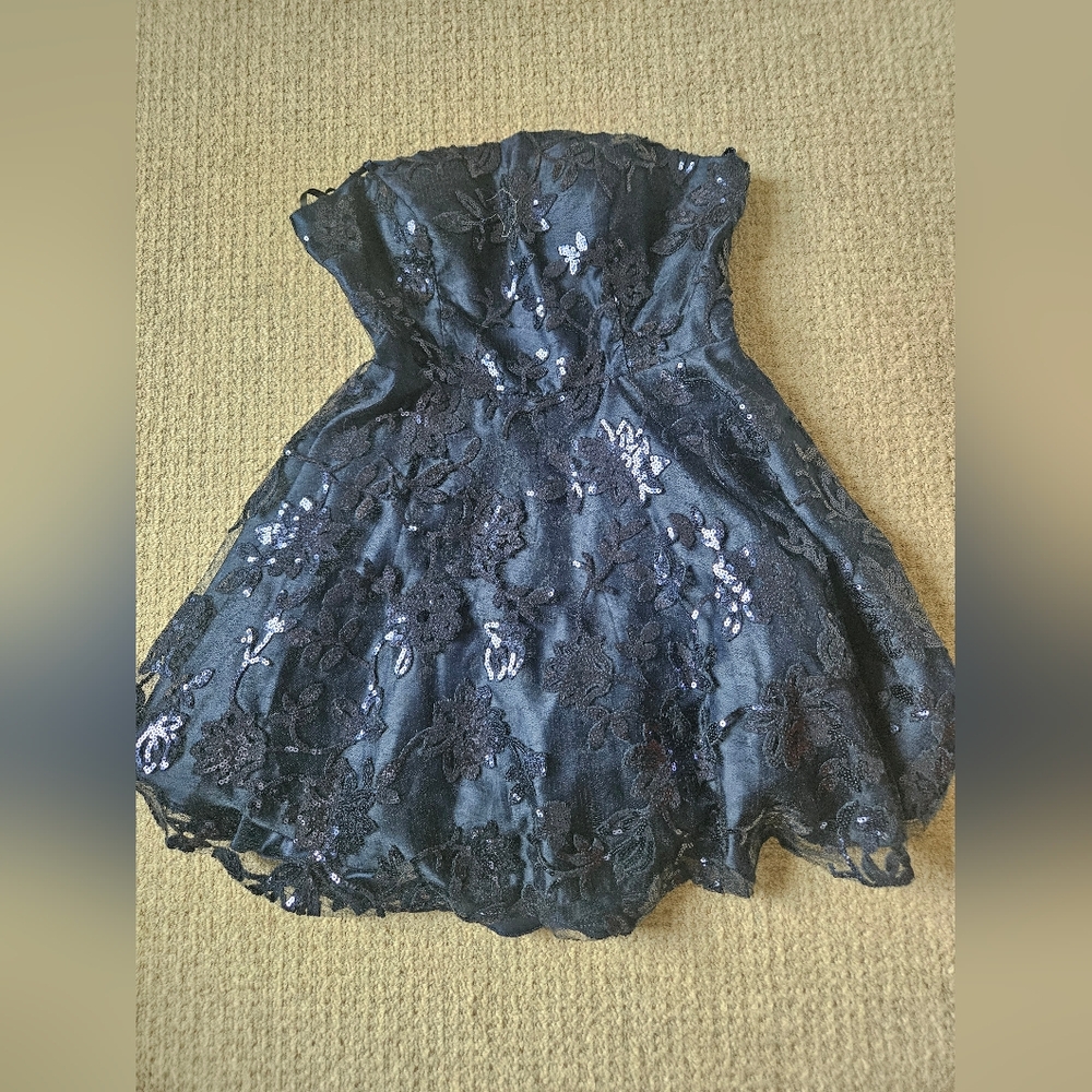 Strapless Navy Lace Party Dress